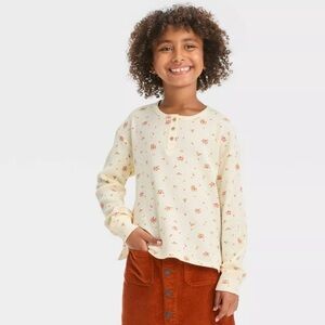 Cat & Jack Girls Cream Henley Small